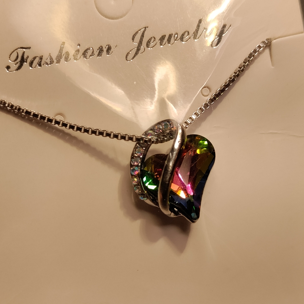 NEW Stainless Steel Multicolor Heart Pendant Necklace